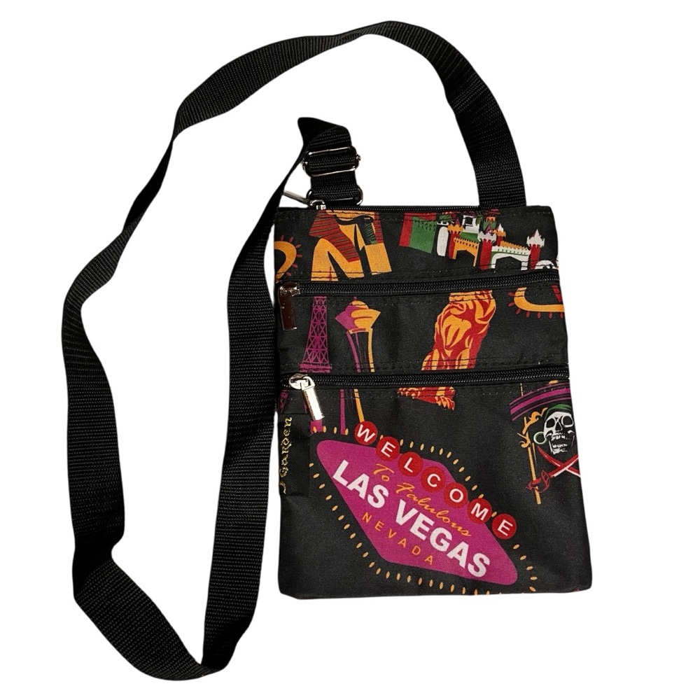 Womens Multi-Color J Garden Canvas Cross Body Las Vegas Theme Bag Purse